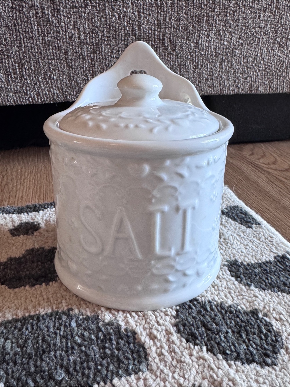 Vintage White Ceramic Salt Crock with Lid